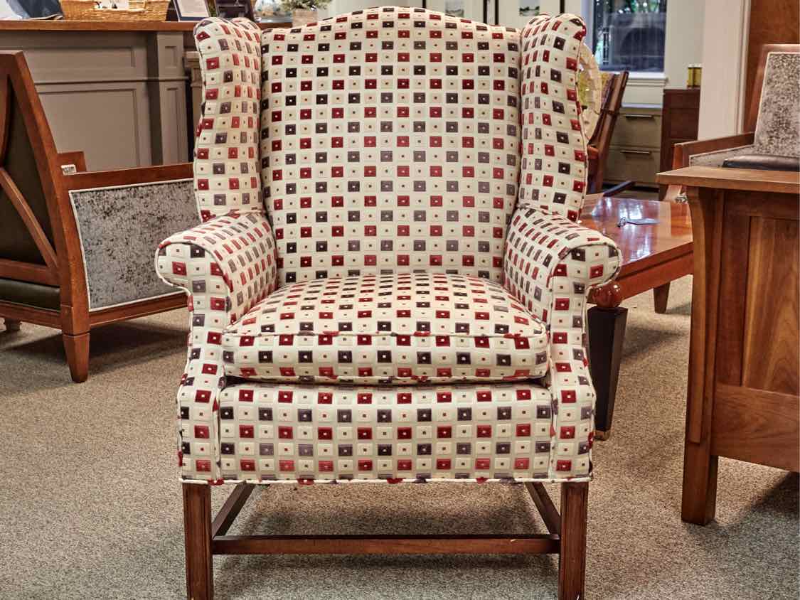 Custom Upholstered Wing Chair W/ Wooden Legs