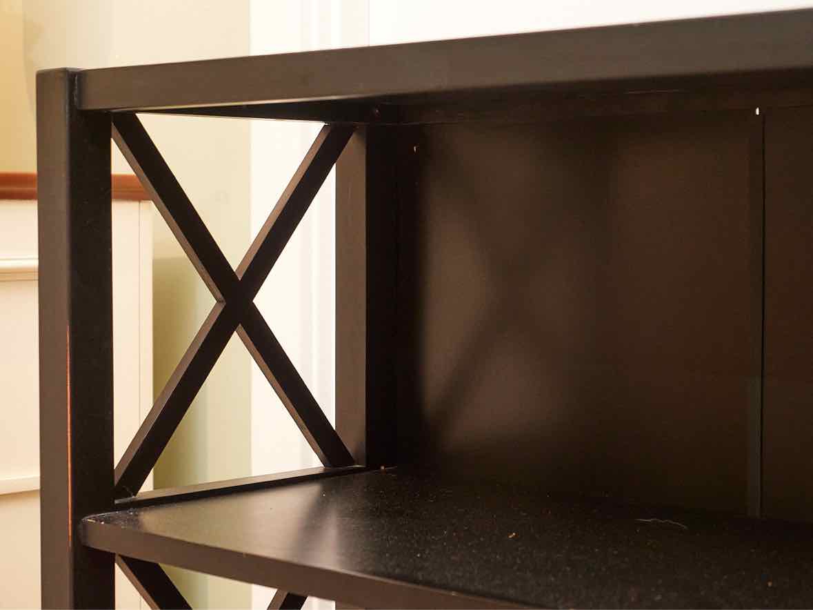 Black Finish  2 Shelf Bookcase with X Sides