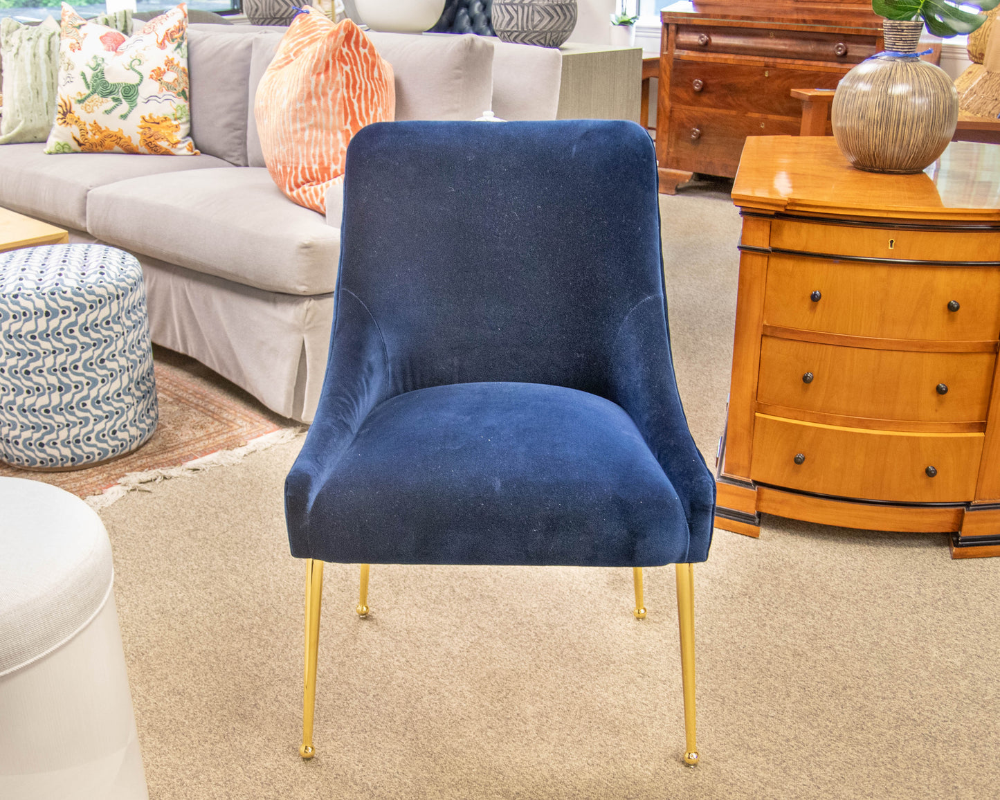 Pair of Anthropologie 'Elowen' Navy Velvet Upholstered Dining Chairs
