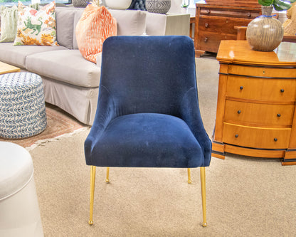 Pair of Anthropologie 'Elowen' Navy Velvet Upholstered Dining Chairs