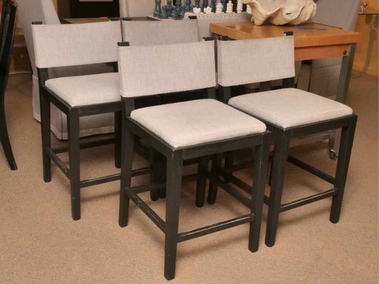Set Of 4 Restoration Hardware Saddle Fabric Counter Stools
