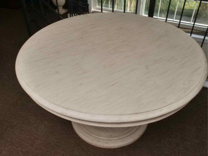 White Driftwood Finish Round  Pedestal Dining Table