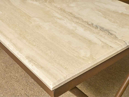 Crate & Barrel Bronze Finish Iron Dining Table with Limestone Top