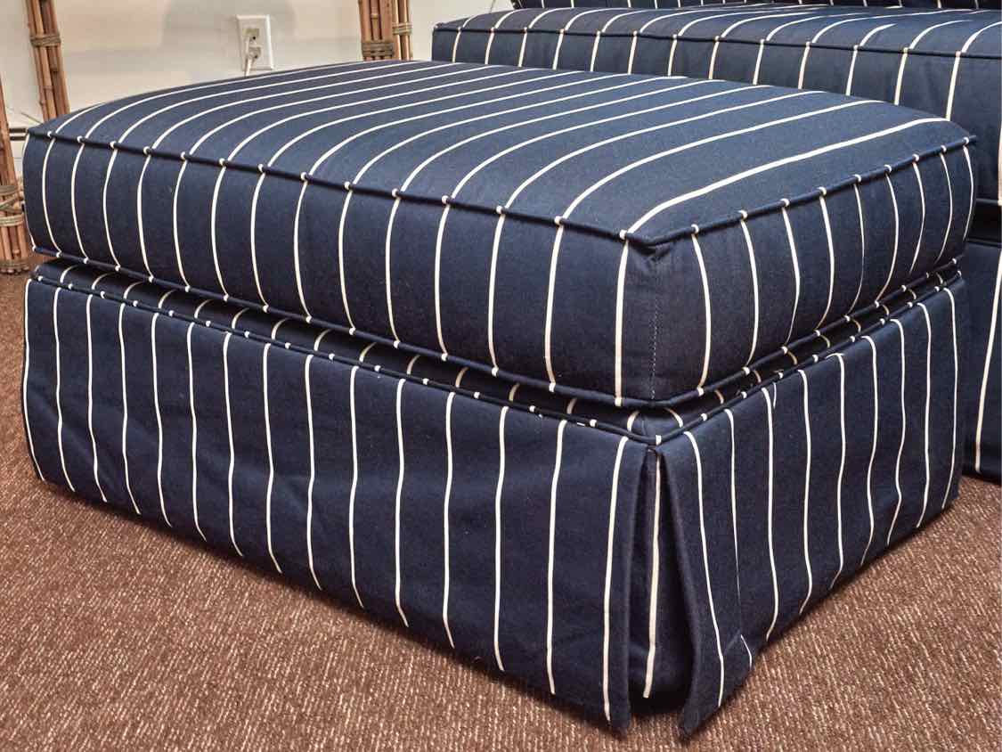 Rowe  Navy & White Stripe Fabric Chair & Ottoman