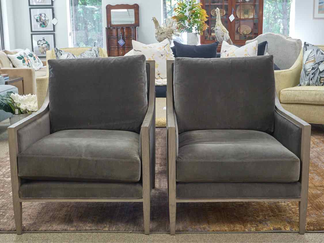 Pair of Restoration Hardware French Contemporary Luxe Track Arm Chairs