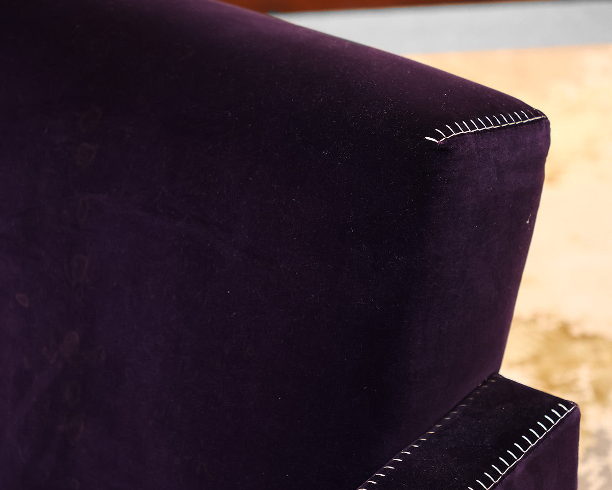 Pair of Cassina Utrecht Armchairs in Purple Velvet with Blanket Stitching