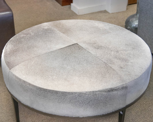 Global Views Hair-on-Hide Cocktail Ottoman in Grey