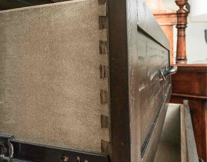 Espresso Finish Plank 2 Over 3 Drawer Chest with Metal Handle Pulls