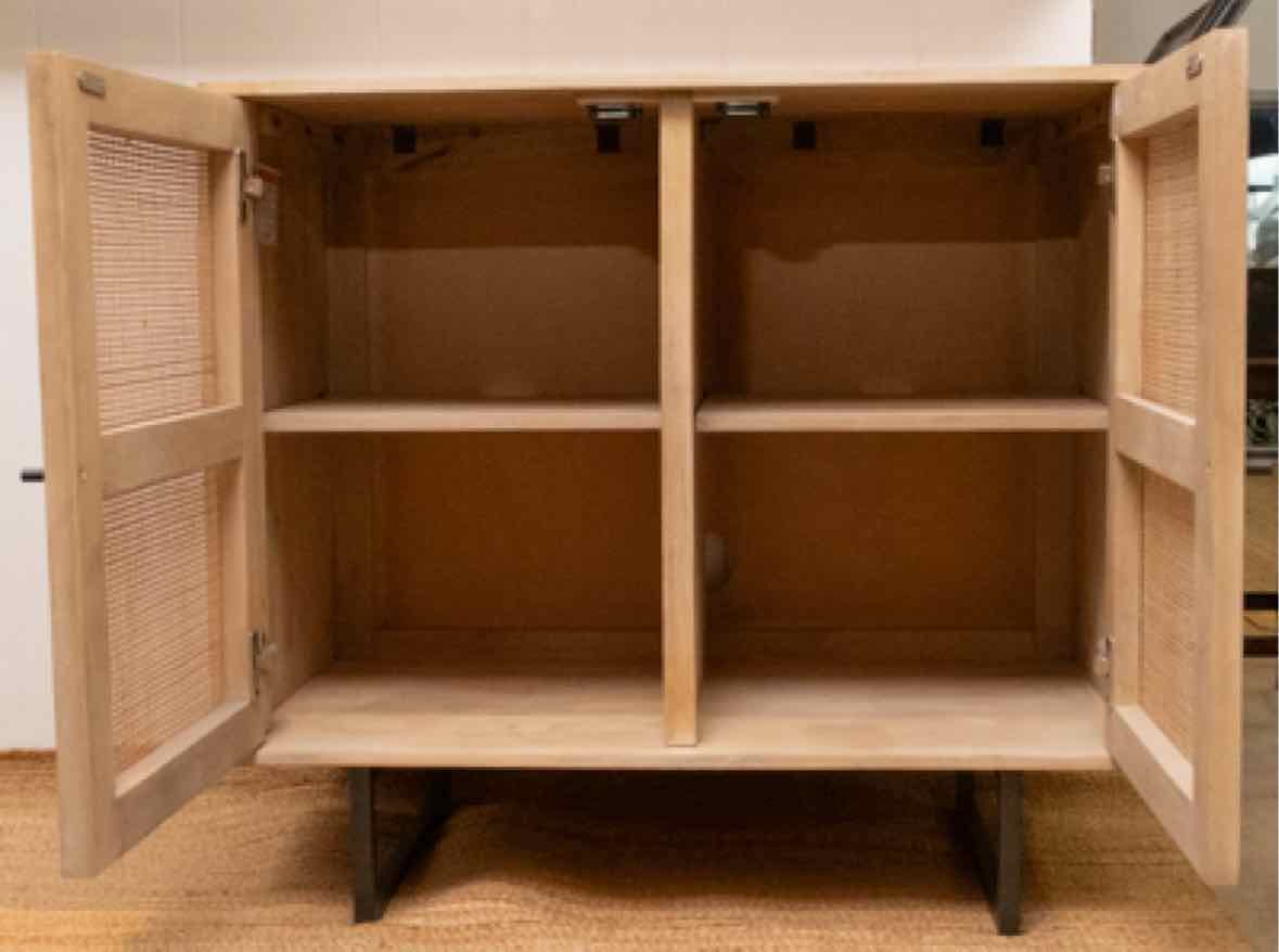 4 Hands  Straciflua Gum Wood 2 Rattan Door Metal Legs Console
