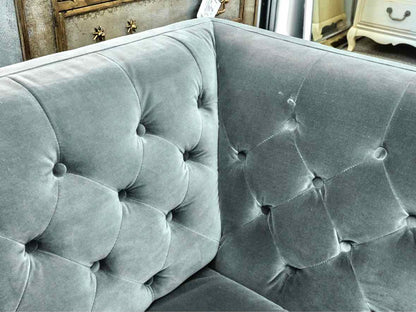 CB2 Tufted 104" Sofa in Steel Grey Velvet on Chrome Legs