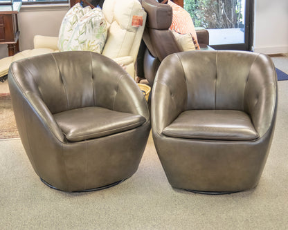 Pair Of Swivel Base Vegan Leather Mocha Chairs