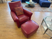 Ethan Allen Crimson Leather Arm Chair & Ottoman