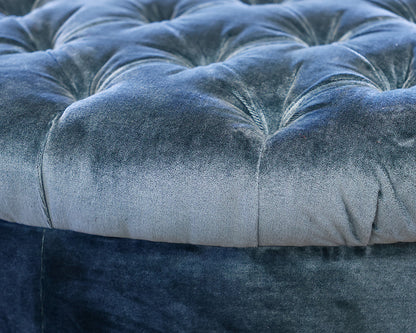 Custom Round Ottoman in Peacock Venetian Silk Velvet