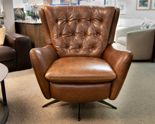 Pottery Barn Wells Tufted Swivel Recliner in Molasses Leather