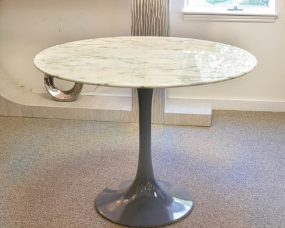Round Tulip Dining Table with White & Grey Faux Stone Top