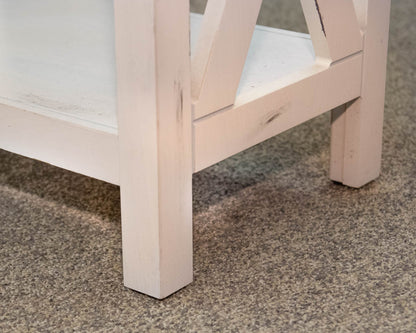 White Finished Side Table W/ Espresso Wood Table Top