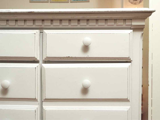 Arctic White Finish Distressed 8 Drawer Dresser