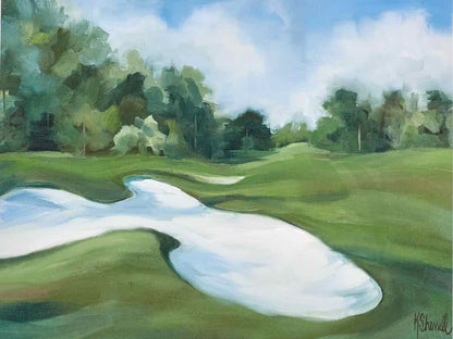 "Golf Course 1" Matted Print in Wavy Gold Frame