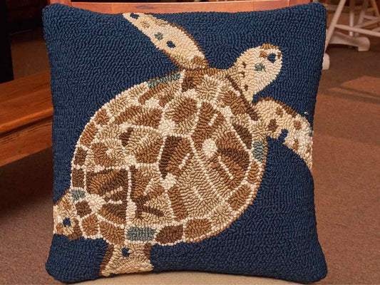 Hooked Sea Turtle Accent Pillow
