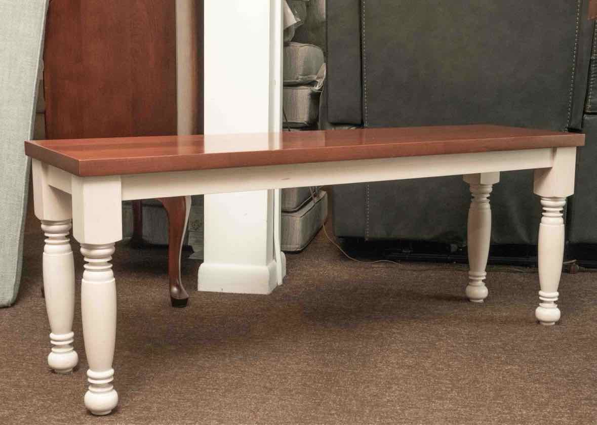 Bassett  Cherry Top Cream Frinish Turned Legs Table & 2 Benches/2 Chairs Set