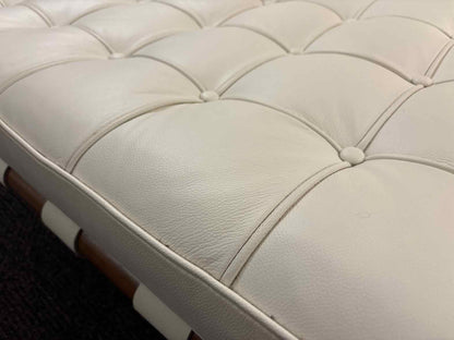 White Leather Button Tufted Chaise w/ Pillow
