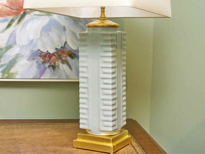 Palladian Blue Square VaseTable Lamp Off White Square Shade