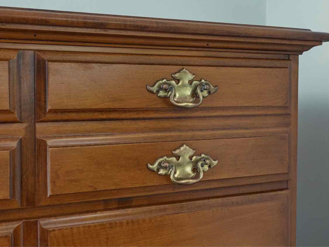 Young Hinkle Maple 5 Drawer Chest on Chest with Chippendale Handles