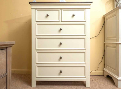 Ashley Furniture Cream Finish 6 Drawer Chest with Nickel Knobs