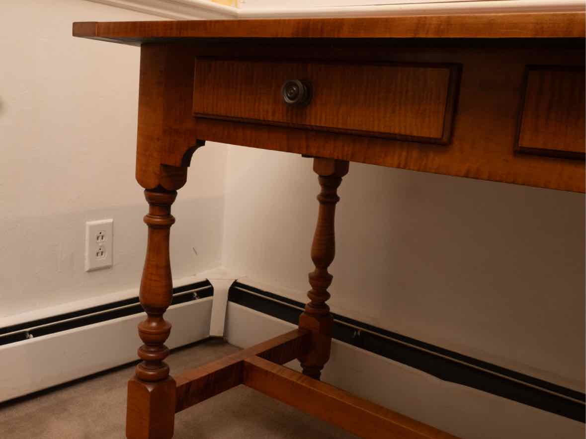 Eldred Wheeler Tiger Maple Breasdboard End  2 Drawer Desk
