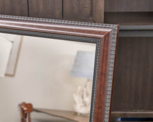 Dark Wood Framed Mirror W/ Black Beaded Trim