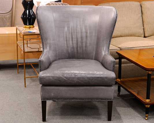Crate & Barrel Gray Leather Wing Chair