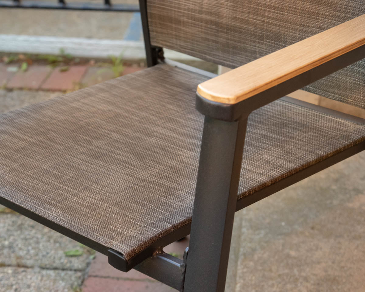 Metal Round Faux Wood Top Outdoor Dining Set