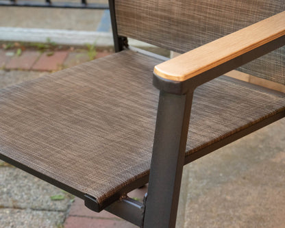 Metal Round Faux Wood Top Outdoor Dining Set