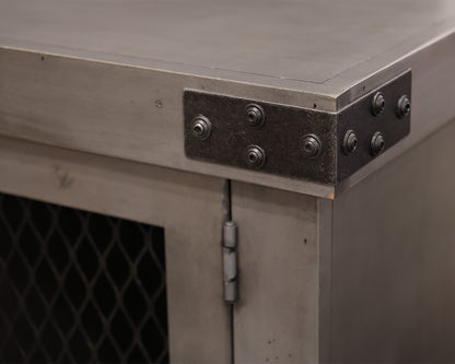 Technology Console  Washed Grey w/2 Lattice Patterned Doors/2 Shelves. On Wheels