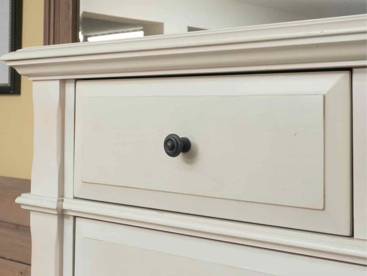 Ivory Finish 7 Drawer Tall Chest with Dark Pewter Finish Knobs