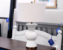 White Table Lamp With Thin Bronze Base