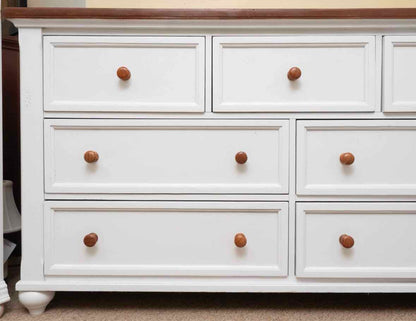 Cherry Plank Top 7 Drawer Dresser in White Finish