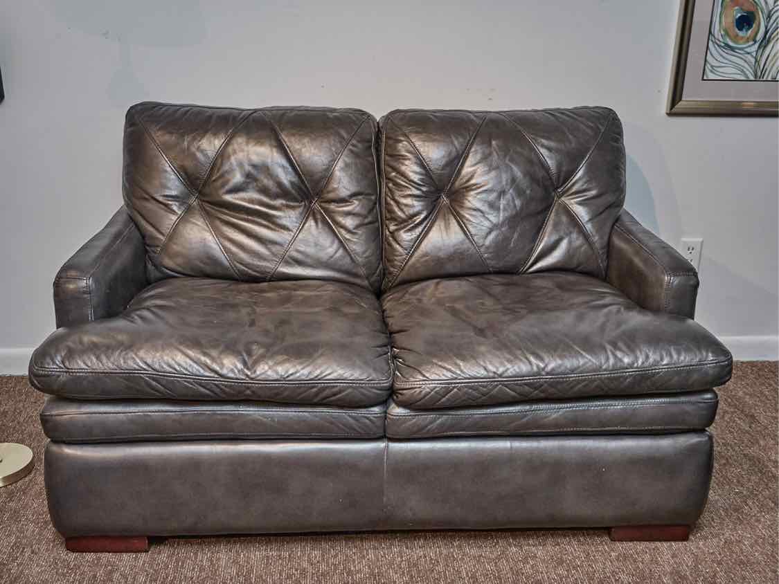 Dark Grey Leather Loveseat