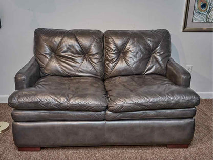 Dark Grey Leather Loveseat