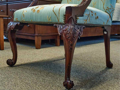 Pair of Custom Carved Mahogany Framed Arm Chairs