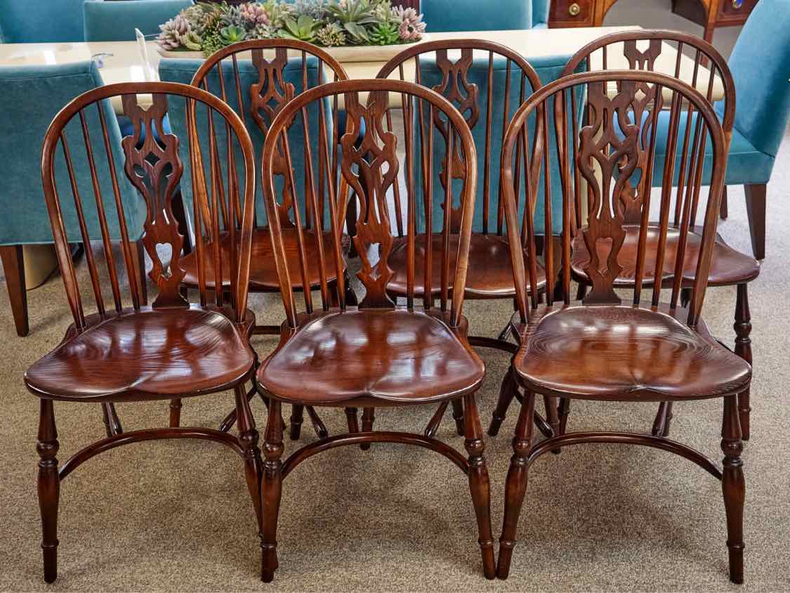 Set of Six Antique Colonial Solid Oak Side Chairs