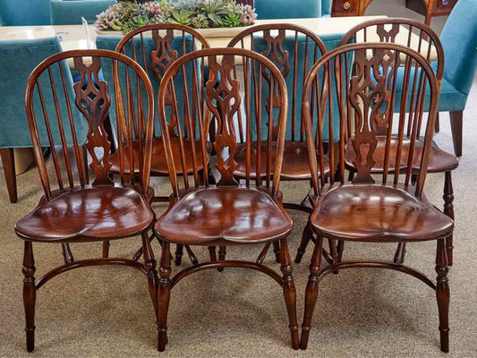 Set of Six Antique Colonial Solid Oak Side Chairs