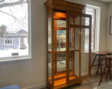 Oak Display Cabinet with Sliding Door & 3 Adjustable Glass Shelves
