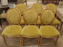 Set of 6 French Style Oval Back Dining Chairs in Avocado Velvet on Drifted Frame