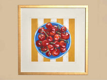 'Table Cherries I' Art Print Under Glass Matted In Gold Frame