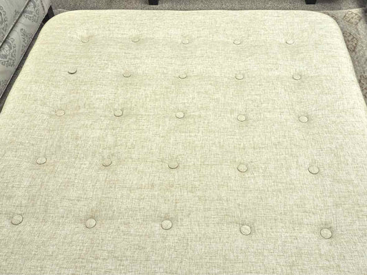 Gold & Ivory Button Square Ottoman with lucite Legs