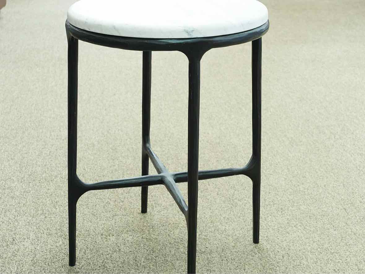 Restoration Hardware Thaddeus White Marble Round  Side Table