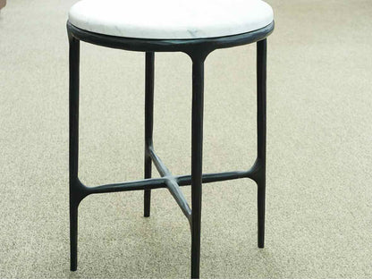 Restoration Hardware Thaddeus White Marble Round  Side Table