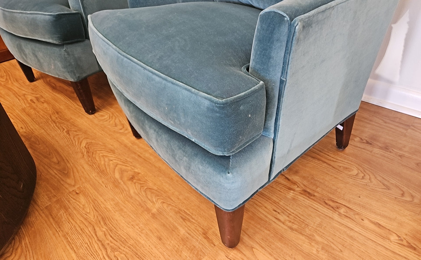 Camden Collection for Arhaus Pair of Teal Velvet Tall Highback Chairs
