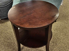 Ethan Allen Round Side Table with Shelf in Espresso Finish Oak